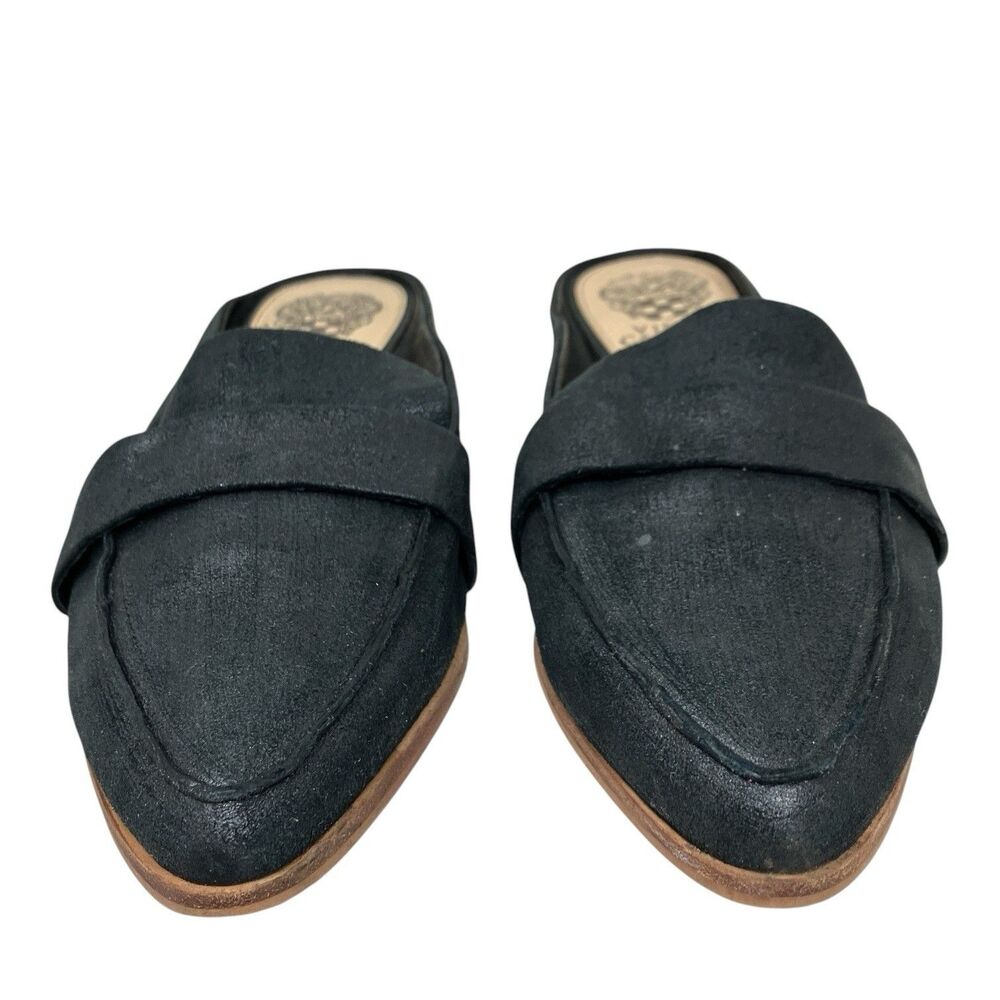 Vince Camuto Black Leather Kristie Pointed Mules Elevated Basic Flats Womens 8.5 - Picture 4 of 13